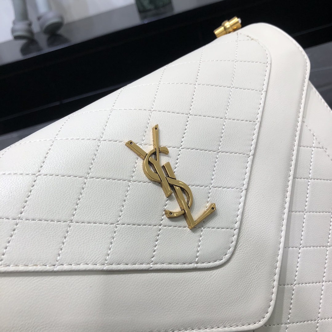 Saint Laurent Gaby Quilted Lambskin shoulder Bag Handbag White 668863  